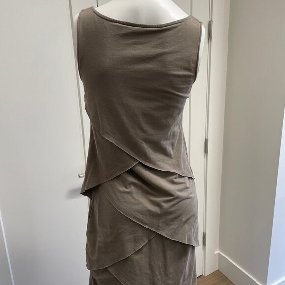 Neon Buddha Boho Slvless VNeck Asymetrical Layer Cotton Midi Dress Grn/Taupe S - Picture 5 of 8